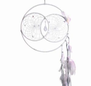 12" WHITE Soul Connection Double Dream Catcher detailed with 37mm baroque crystal