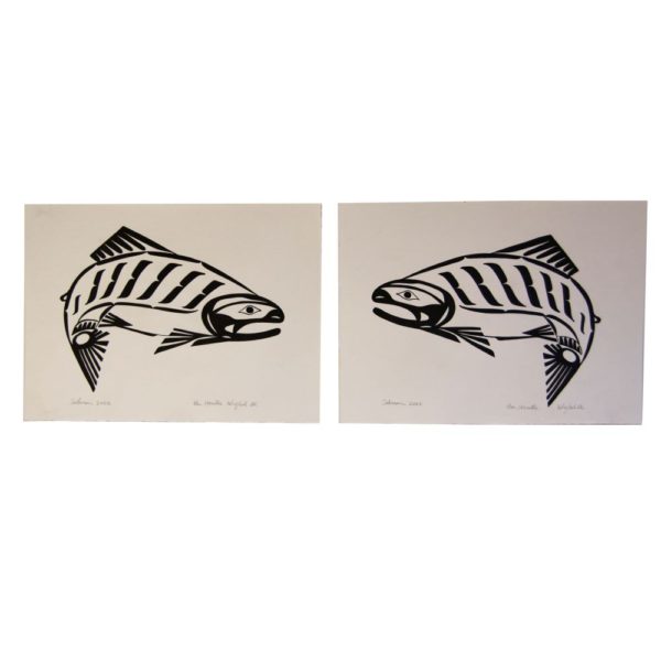 Original Painting - Salmon Pairs Black