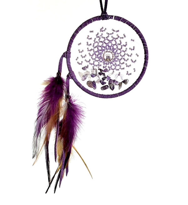 4" Energy Flow Dream Catcher with Amethyst semi-precious stones