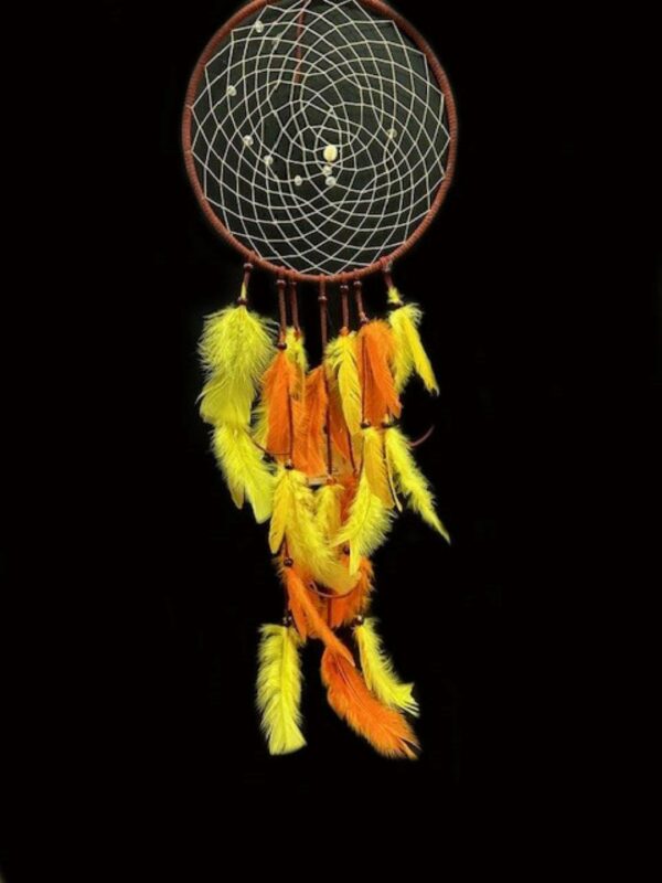 Orange & Yellow Feathered Dream Catcher - Image 3