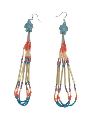 Coral Turtle Beaded Earrings