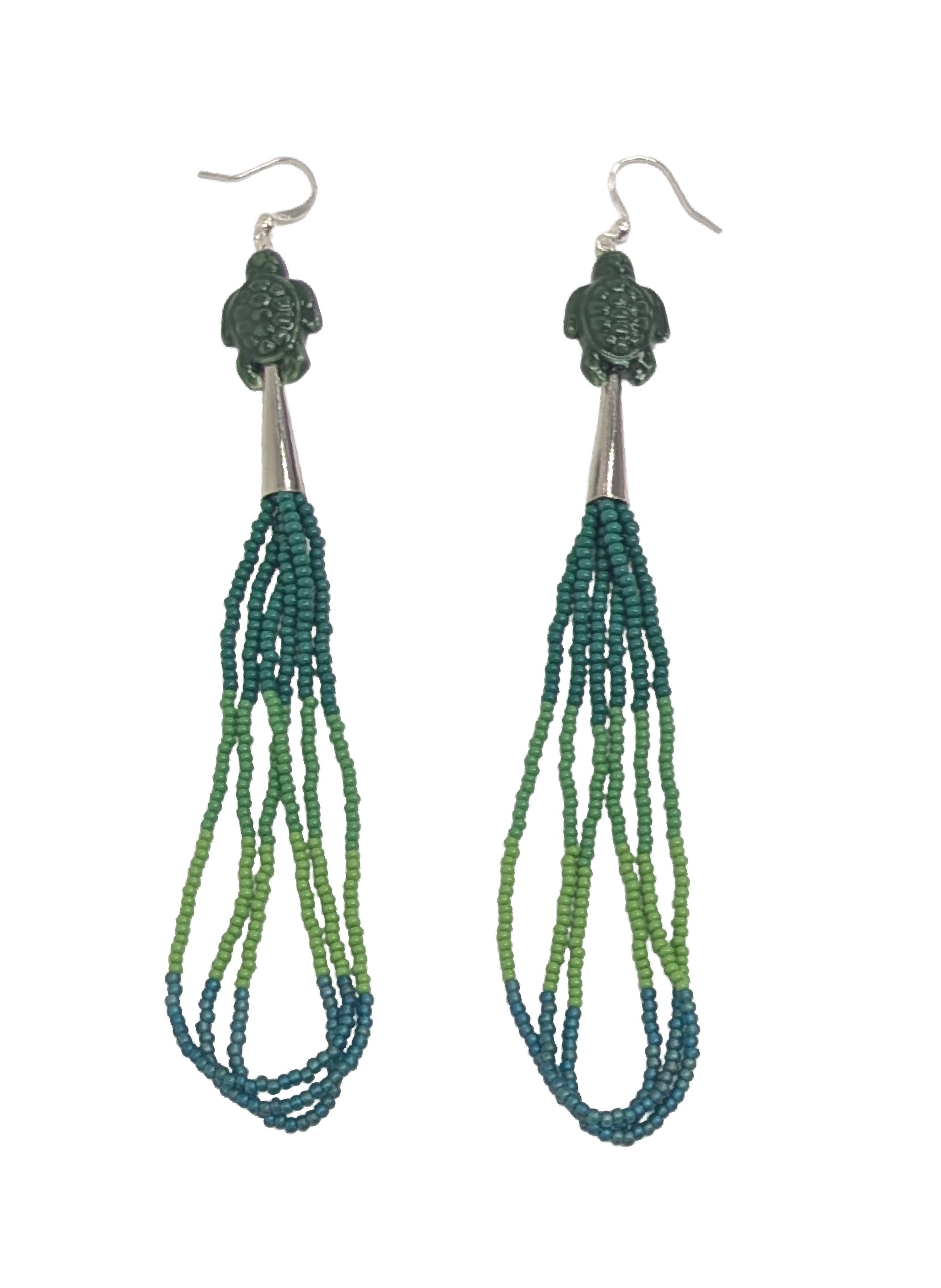Green Turtle Beaded Earrings
